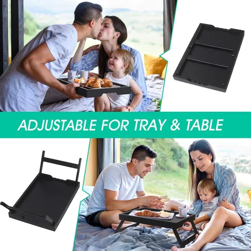 Vista 5 de Artmeer Bandeja de cama con patas plegables, desayuno de bambú en la cama para mesa de TV, bandeja de computadora portátil, comer, bandeja de Negro