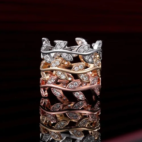 Vista 2 de Taoqiao Anillo de compromiso de plata de ley 925 con circonita cúbica curvada de ramas de olivo para mujer