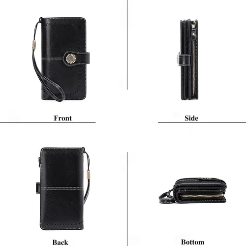 Vista 5 de Cartera de pulsera personalizada, carteras con nombre grabado personalizado con bloqueo RFID, gran capacidad, cartera de mano para tarjetas