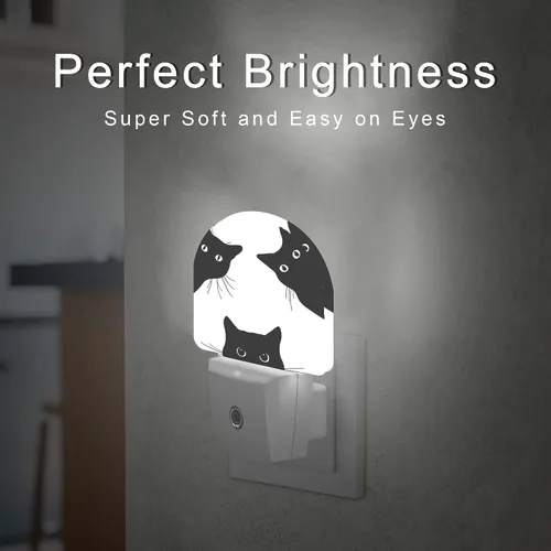 Vista 3 de Luz nocturna de gato, luces nocturnas de gato negro enchufables a la pared, lámpara LED con sensor de atardecer a amanecer, 0.5 W para niños, niñas