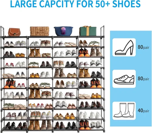 Vista 5 de Organizador de almacenamiento de zapatos de 9/10 niveles de alto, organizador de zapatos para entrada, capacidad para 50-80 pares de zapatos