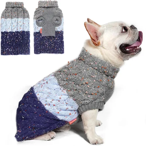 Vista 11 de KYEESE Suéteres para perros pequeños, suéter para mascotas con bloques de color macho, suéter para mascotas con hilo mullido, suéter de punto