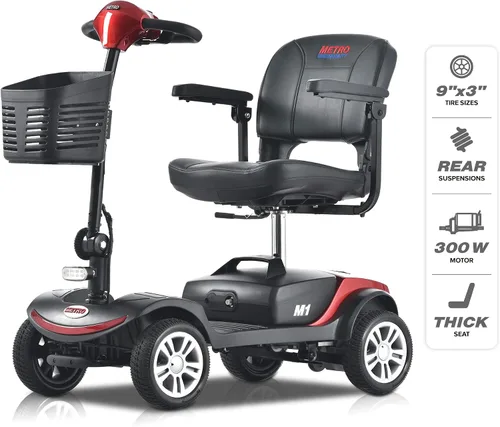 Vista 4 de Patinete de movilidad plegable de 4 ruedas – Scooter motorizado de capacidad de 300 libras para adultos, scooter médico eléctrico compacto