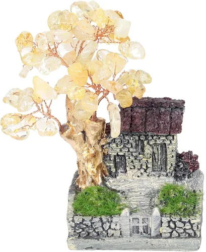 Vista 8 de rockcloud Casa de Montaña Interior Paisaje Amatista Cristal Árbol del Dinero Feng Shui Bonsái Ornamento Decoración del Hogar