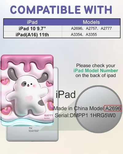 Vista 2 de Uppuppy Funda para iPad A16 – para Funda de iPad 10ª Generación 10.9 Pulgadas Linda Mujeres Niñas Femenina Bonita Kawaii Dibujos Animados Perro