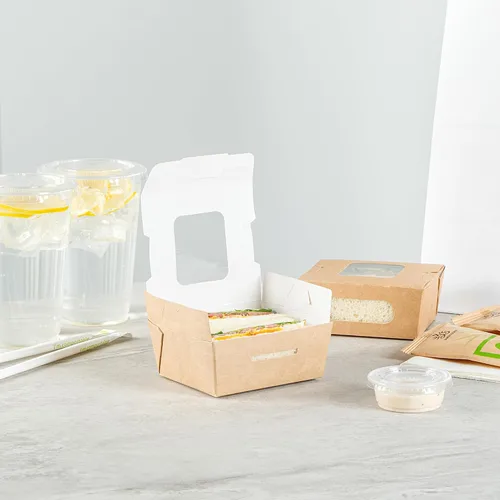 Vista 7 de Restaurantware Mini recipiente bio para llevar de papel rectangular de 12 onzas, 200