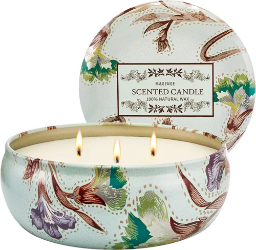 Vista 94 de M&SENSE Velas aromáticas de bayas cítricas, vela grande de lata de soja de 3 mechas, más de 40 horas de tiempo de combustión, cera vegana 100%