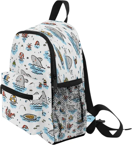 Vista 3 de ZOEO Toddlers Backpack Kids Doodle Cute Shark Animal Summer Childish Bookbag for Boys Girls 3-6 Years Children Preschool Kindergarten Cute Mini Bags