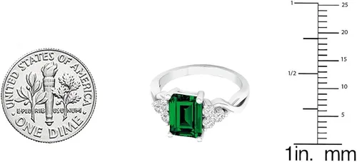Vista 2 de Dazzlingrock Collection Anillo de compromiso de plata de ley de 0.315 x 0.236 in, creado en laboratorio, esmeralda y zafiro blanco, talla 9.5