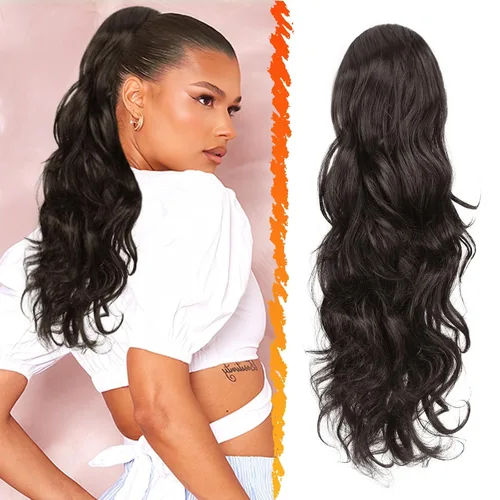 Vista 20 de BARSDAR Extensión de cola de caballo resaltada - 20 pulgadas de extensión de cola de caballo rizada y ondulada con cordón para mujeres - Extensiones