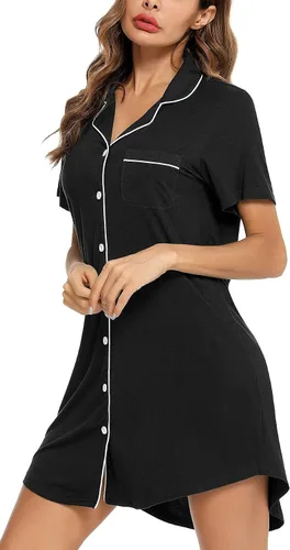 Vista 169 de Samring Camisón de pijama para mujer, manga corta/larga, con botones, camisón para dormir, camisón para novio, talla XXL