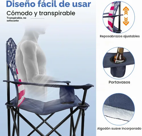 Vista 5 de Paquete de 2 sillas plegables para campamento: silla acolchada de gran tamaño para adultos, plegable para exteriores, campamento, pesca y jardín