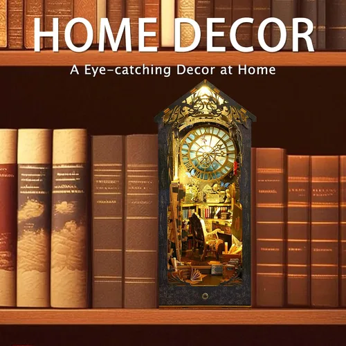 Vista 7 de Flever Kit en miniatura para rincón de libros para casa de muñecas, decoración de estantería de libros, kit en miniatura de madera 3D