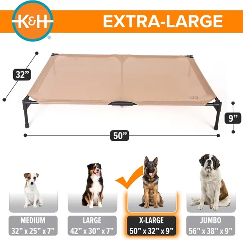 Vista 4 de K&H PET PRODUCTS - Cuna elevada para mascotas con centro de malla, varios tamaños Malla de color marrón.