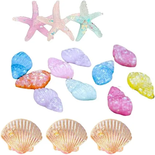 Vista 3 de Decoración para pastel de tortuga bebé, conchas de mar, conchas de estrella para tema de mar oceánico