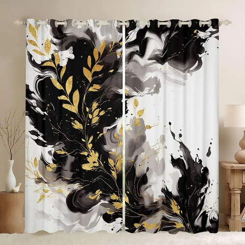Vista 17 de Feelyou Cortinas abstractas para dormitorio, sala de estar, cortinas opacas de oscurecimiento negro y azul, con estampado de mármol, 2 paneles de 38