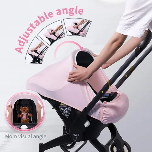 Vista 5 de Fundas de asiento de coche para bebé, funda de asiento de automóvil de verano para bebé con ventana de malla transpirable ajustable y bolsillo