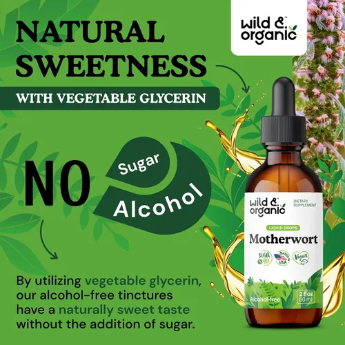 Vista 6 de Wild & Organic Motherwort Tintura - Buen estado de ánimo, calma, apoyo de la mujer - Gotas de extracto de hierba Motherwort - Suplemento vegano, sin