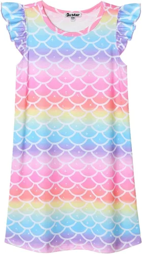 Vista 20 de Camisón de princesa para niñas, vestido de pijama de algodón con mangas de unicornio y gato