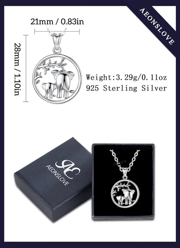 Vista 6 de AEONSLOVE Collar de elefante de plata de ley con buena suerte, regalo para mujer, cadena de 17.7in, Plata esterlina
