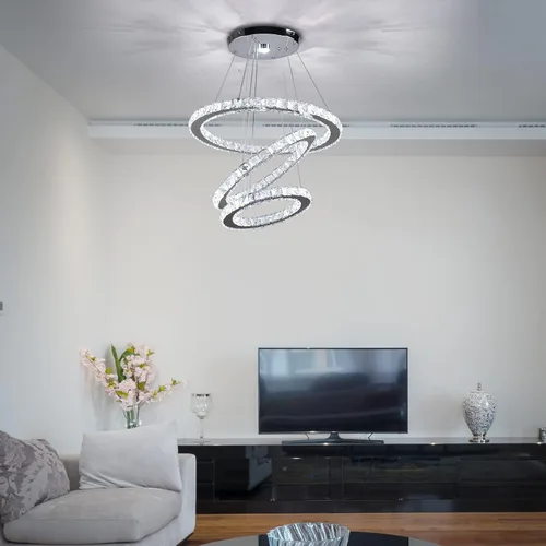 Vista 5 de Lámparas de araña LED de cristal modernas, lámparas colgantes con anillos (blanco frío 30/40/50 cm)
