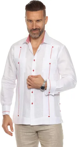 Vista 10 de Mojito Guayabera Camisa Chacabana 100% lino con contraste de manga larga y puño francés