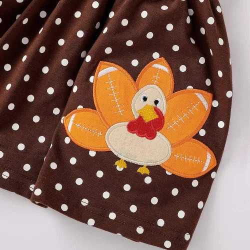 Vista 7 de Xfglck Conjunto de ropa de Acción de Gracias para niños y niñas pequeñas, blusa de pavo con volantes y falda con tirantes