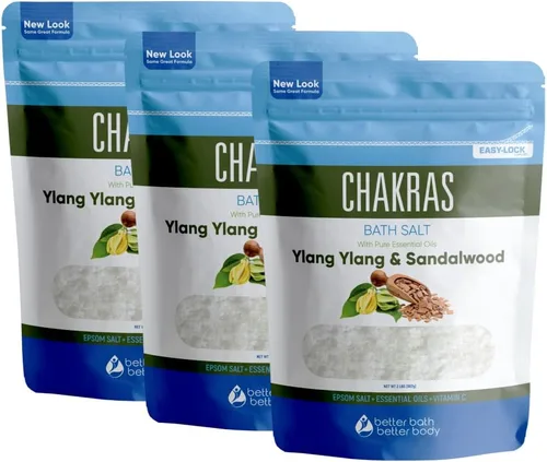 Vista 8 de Chakras - Sal de baño de 32 onzas de sal de Epsom con ylang ylang natural, sándalo, eucalipto, incienso, manzanilla y canela, aceites esenciales más