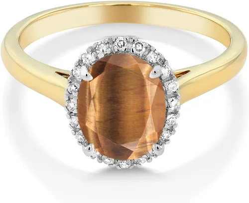 Vista 19 de Gem Stone King Anillo de compromiso ovalado de oro amarillo de 10 quilates con piedra natal y halo de diamantes Ovalado de 0.354 x 0.276 in