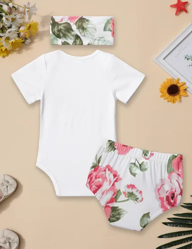 Vista 6 de Ropa para bebé recién nacida, conjunto de mameluco de arcoíris, conjunto corto de verano para hermana pequeña, 3 piezas