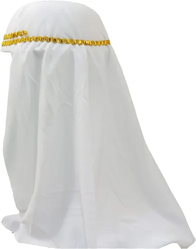 Vista 2 de Loftus International Sombrero para adultos Aladdin Arabian Desert Prince Keffiyeh con detalles de trenza dorada, talla única, blanco, Blanco
