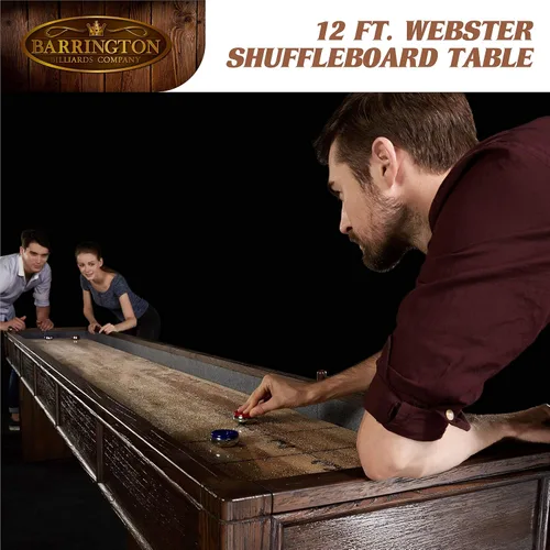 Vista 8 de Barrington Billiards 12' Webster Shuffleboard Table with Scratch-Resistant Playfield and 8 Puck Set