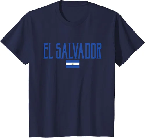 Vista 68 de Camiseta de texto azul con bandera de El Salvador, Negro, S