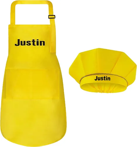 Vista 9 de Juego de delantal personalizado y sombrero de chef, bonito disfraz de chef para niños, delantales con bolsillos para cocinar, pintar, fiestas