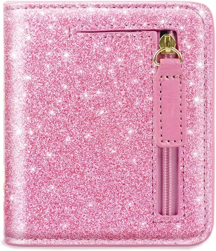 Vista 15 de Cartera pequeña con bloqueo RFID para mujer, con bolsillo plegable y compacto, lindo soporte para tarjetas de crédito, ranura para monedas, monedero