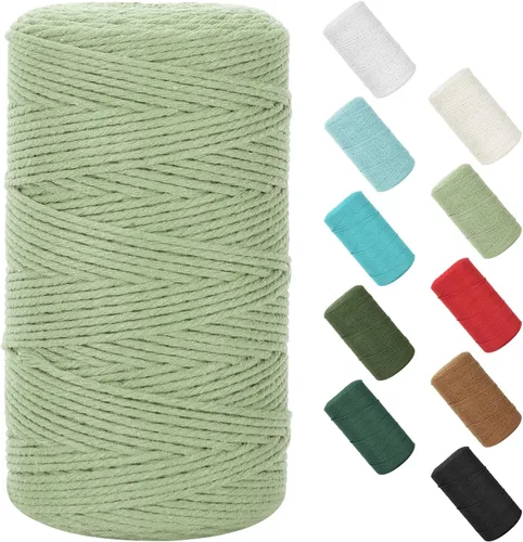 Vista 108 de Cuerda de macramé de 0.079 in x 220 yardas (656 pies), cuerda de algodón natural para colgar en la pared, ganchos de plantas, manualidades Verde