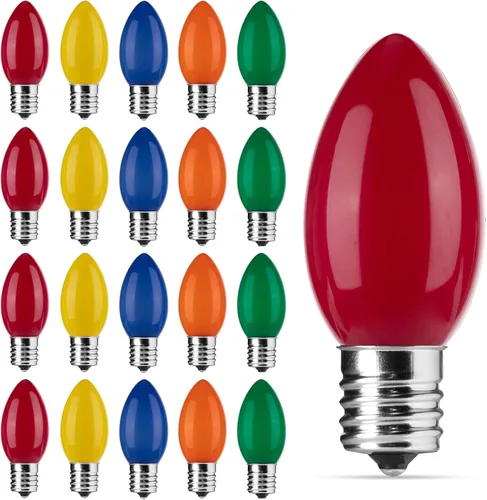 Vista 8 de Minetom Paquete de 25 bombillas de repuesto C9 transparentes para luces de Navidad, bombillas incandescentes C9 de base intermedia E17, 7 vatios