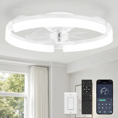 Vista 13 de LEDIARY Ventiladores de techo de bajo perfil de 19.7 pulgadas con luces y control remoto, 6 velocidades, 3 CCT, reversible, regulable, ventilador