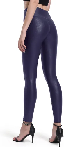 Vista 3 de HARTPOR Leggings de piel sintética para mujer, elásticos, de cintura alta, brillantes, pantalones de cuero, leggings de cuero, pantalones de yoga