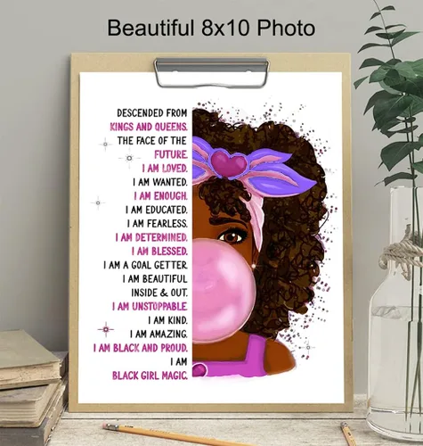 Vista 4 de Arte de pared de niña afroamericana, arte negro, decoración de pared con citas positivas inspiradoras, póster de afirmaciones positivas, decoración
