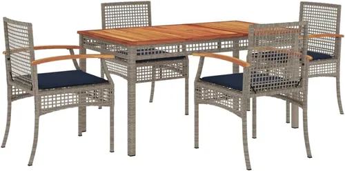 Vista 2 de 5-Piece Patio Dining Set Outdoor Furniture Grey Synthetic PE Rattan Modern Design for Garden, Balcony, and Porch