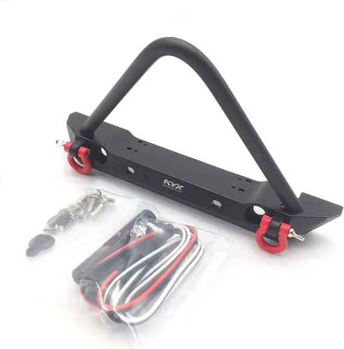 Vista 2 de KYX Juego de parachoques delantero y trasero de metal de carreras con luces LED, accesorios para RC Crawler Car Axial SCX10 II 90046 Traxxas TRX-4