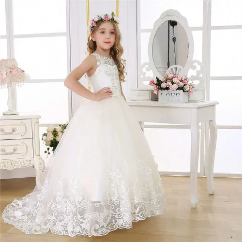 Vista 4 de Bow Dream Vestido largo de princesa para niñas, vestido de baile de graduación, vestido de tul