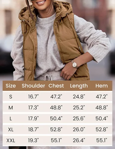 Vista 4 de Chaleco acolchado para mujer con capucha extraíble, sin mangas, con cremallera completa, chaqueta acolchada de plumón