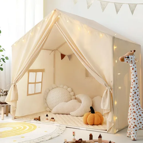 Vista 2 de Razee - Tienda de campaña para niños con alfombrilla acolchada, tienda de campaña para interiores para niños pequeños Large Kids Tent Indoor Beige