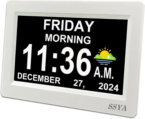 Vista 8 de SSYA Reloj de demencia para personas mayores, reloj digital con fecha y día de la semana, DST automático, reloj despertador con calendario grande