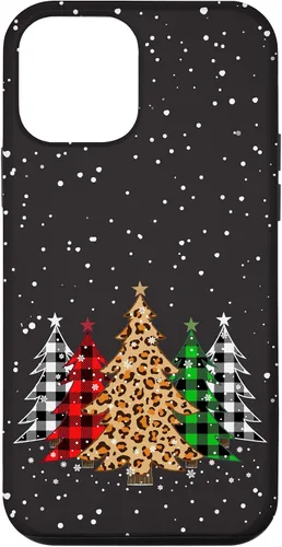 Vista 16 de Funda con diseño de árboles de Navidad con estampado de leopardo y cuadros para iPhone 16