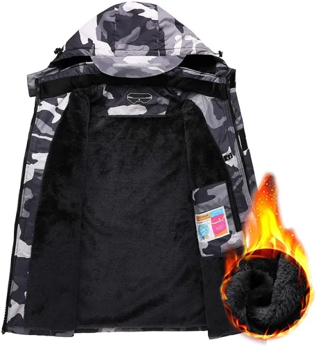 Vista 6 de Chaqueta de esquí impermeable de montaña para hombre, resistente al viento, abrigo cálido con capucha para invierno, Nieve
