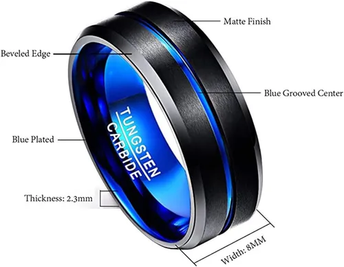 Vista 5 de NUNCAD - Anillo de tungsteno de 532, 1564, 516, 2564 pulgadas, para hombres y mujeres, color negro, azul, dorado, oro rosa, plata y bordes