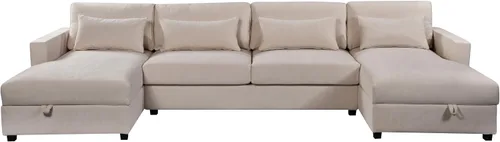 Vista 14 de Quarte Sofá seccional en forma de U, sofá modular con dos asientos individuales, dos sillas, combinación de bricolaje, tela de hilo en bucle Beige/5